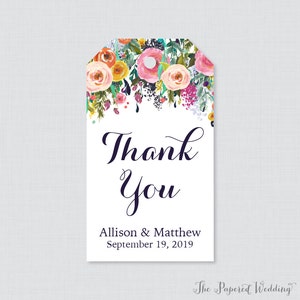 Printable OR Printed Wedding Favor Gift Tags - Floral Favor Tags for Wedding, Personalized Wedding Gift Tags, Thank You Tag, Flowers 0003-B
