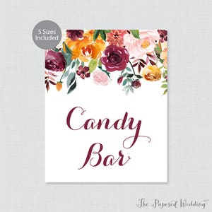 Printable Candy Bar Sign - Fall Floral Candy Bar Sign - Rustic Autumn Flower Wedding Favor Bar Sign or Poster, 8x10, 16x20, 18x24 0008