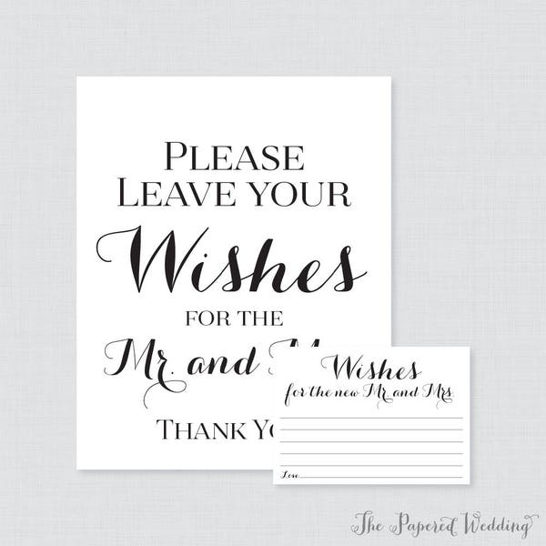 Printable Wedding Wishes Cards - Black and White Wishes for the Mr and Mrs Cards and Sign - Calligraphy Wedding Reception Game/Activity 0005