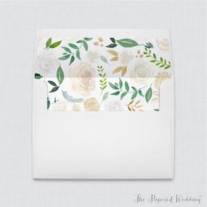 Gold and White Flower Wedding Envelope Liners White A7 Envelopes with Gold, White Floral Envelope Liners, Flower Envelope Liners 0013 image 1