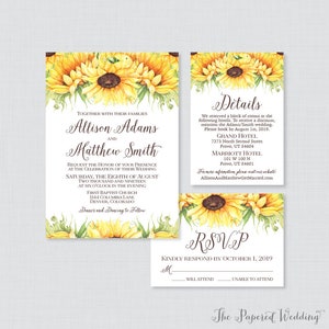 Printable OR Printed Wedding Invitation Suite - Sunflower Wedding Invitation Package - Rustic Yellow Brown Sunflower Wedding Invites 0019-A