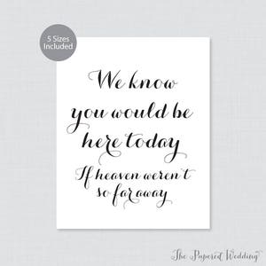 Printable Wedding In Memory Of Sign - Black and White We Know You Would Be Here Today If Heaven Weren't So Far Away Sign Calligraphy 0005