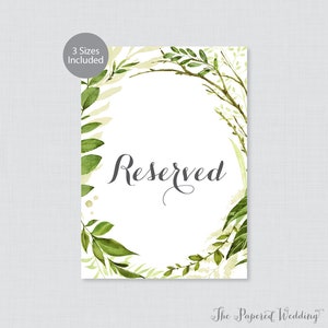 Printable Wedding Reserved Signs - Green Wreath Reserved Seating Sign for Wedding, Instant Download Reserved Table Signs Greenery 0007