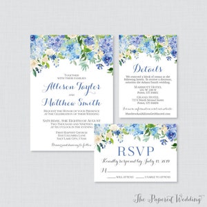 Printable OR Printed Wedding Invitation Suite - Blue Hydrangea Wedding Invitation Package - Blue and White Flower Wedding Invites 0022