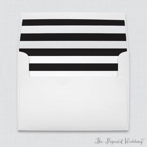 Thick Striped Wedding Envelope Liners - White A7 Envelopes with Black and White Stripe Envelope Liners, Geometric Patterned Liners 0005