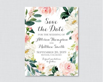 Printable OR Printed Save the Date Cards - Pink Floral Wreath Save the Date Cards for Wedding - Pink Flower Wedding Save the Date Cards 0017