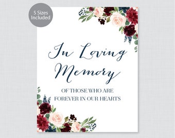 Printable Wedding In Loving Memory Of Sign - Marsala and Navy Wedding In Remembrance Of Sign, In Memory Of Sign with Rustic Flowers - 0010