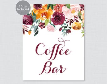 Printable Coffee Bar Sign - Fall Floral Coffee Buffet Sign - Rustic Autumn Flower Wedding Coffee Bar Poster or Sign, Fall Coffee Bar 0008