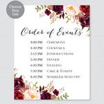 Printable Order Of Events Sign Marsala Wedding Order Of Etsy