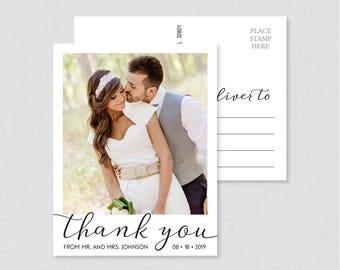 Printable OR Printed Photo Thank You Postcards - Picture Thank You Postcards for Wedding - Black and White Photo Postcards with Picture 101