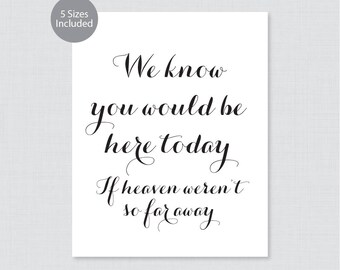 Printable Wedding In Memory Of Sign - Black and White We Know You Would Be Here Today If Heaven Weren't So Far Away Sign Calligraphy 0005
