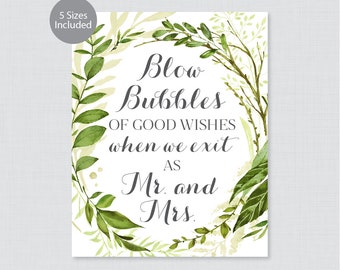 Printable Wedding Bubbles Sign - Green Wreath Bubbles Sign - Watercolor Greenery Wedding Bubbles Sign/Poster 8x10, 11x14, 16x20, 18x24, 0007