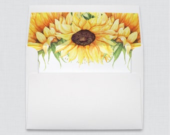 Sunflower Wedding Envelope with Liners - A7 Envelopes with Yellow and Brown Sunflowers - Envelope Liners, Rustic Envelope Liners 0019-A