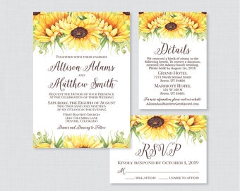 Printable OR Printed Wedding Invitation Suite - Sunflower Wedding Invitation Package - Rustic Yellow Brown Sunflower Wedding Invites 0019-A