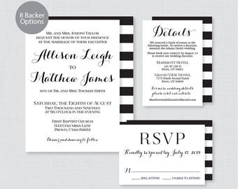 Printable OR Printed Wedding Invitation Suite - Black and White Wedding Invitation Package - Classic Calligraphy Wedding Invites 0005