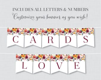 Printable Wedding Banner - Fall Floral Wedding Banners with ALL Letters and Numbers - Rustic Autumn Flower Wedding Banner Decoration 0008
