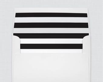 Thick Striped Wedding Envelope Liners - White A7 Envelopes with Black and White Stripe Envelope Liners, Geometric Patterned Liners 0005