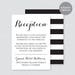 Printable OR Printed Wedding Reception Cards Black and White Reception ...