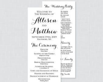 Printable OR Printed Wedding Programs - Black and White Wedding Ceremony Program Cards, Calligraphy Personalized Wedding Program 0005