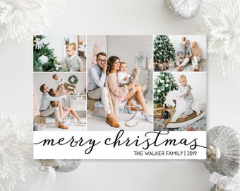 Printable OR Printed Photo Christmas Cards - Photo Collage Christmas Cards - Simple, Modern Photo Cards with Five Pictures - 054 P4