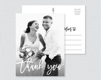 Printable OR Printed Picture Thank You Postcards - Modern Script Photo Thank You Postcards for Wedding - Photo Postcards with Picture 102