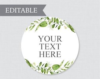 EDITABLE Wedding Circle Tags - Printable Green Wedding Labels, Greenery Circle Wedding Buffet Labels or Tags, Editable Tags Wedding 0007