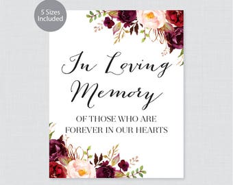 Printable Wedding In Loving Memory Of Sign - Marsala and Pink Wedding In Remembrance Of Sign, In Memory Of Sign with Rustic Flowers - 0006