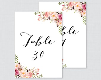 Printable Wedding Table Numbers - Pink Floral Table Numbers for Wedding, Instant Download Table Numbers with Numbers 1-30 Rustic Flower 0004