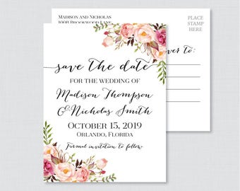 Printable OR Printed Save the Date Postcards - Pink Floral Save the Date Postcards for Wedding, Rustic Pink Flower Save the Dates 0004