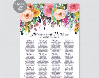 Printable Wedding Seating Chart - Floral Wedding Seating Plan Poster - Colorful Flower Wedding Seating Chart Template, Personalized 0003-B