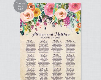 Printable Wedding Seating Chart - Floral Wedding Seating Plan Poster - Colorful Flower Wedding Seating Chart Template, Personalized 0003-A