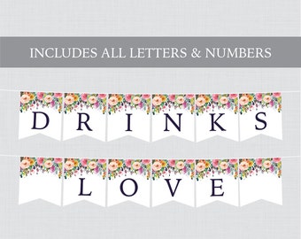 Printable Wedding Banner - Floral Wedding Banners with ALL Letters and Numbers - Colorful Flower Wedding Banner, Wedding Decoration 0003-B