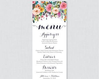 Printable OR Printed Wedding Menu Cards - Floral Wedding Menu, Colorful Flower Menu Cards for Wedding in 4 x 9.25 Size Customized 0003-B