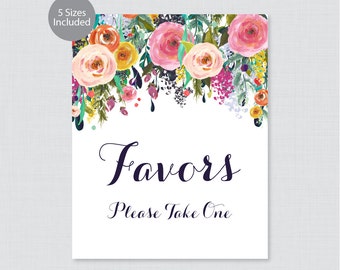 Printable Wedding Favor Sign - Floral Wedding Sign - Colorful Flowers Favors Please Take One Sign, Shabby Chic Favor Table Sign 0003-B