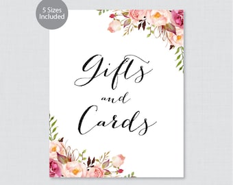 Printable Gifts and Cards Sign - Pink Floral Gifts/Cards Sign for Wedding - Rustic Pink Flower Wedding Sign or Poster, Pink Gift Table 0004