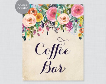 Printable Coffee Bar Sign - Floral Coffee Buffet Sign - Colorful Flower Wedding Coffee Bar Poster or Sign, Shabby Chic Coffee Bar 0003-A