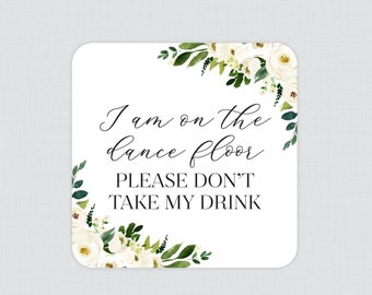 Personalized Wedding Coasters - White Flower Wedding Drink Coasters, Modern White Floral Wedding Reception Decor, Personalized Coaster 0020