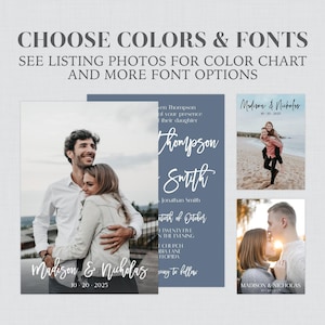Printable OR Printed Photo Wedding Invitations with Custom Colors and Fonts - Picture Wedding Invitation Cards with Detailed Back 0032