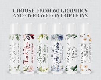 PRINTED Flower Labels for Lip Balm Containers -  Choose Your Floral Graphic, Fonts, Font Color - Personalized Chapstick Favor Stickers 0072