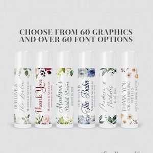 PRINTED Flower Labels for Lip Balm Containers -  Choose Your Floral Graphic, Fonts, Font Color - Personalized Chapstick Favor Stickers 0072