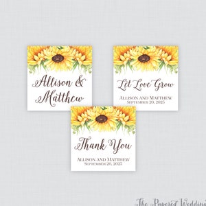 Printable OR Printed Sunflower Wedding Stickers - Square Sunflower Stickers, Personalized Wedding Favor Tags/Labels Let Love Grow - 0019-A