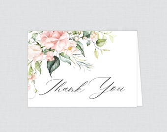 Printable OR Printed Thank You Cards - Pink Roses Thank You Cards Wedding - Pink Rose and Flower Personalized Folded Thank You Cards 0024