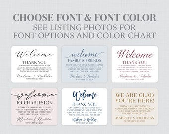 Printed Hotel Welcome Bag Labels with Custom Fonts and Colors - Personalized Rectangle Wedding Welcome Stickers 0032