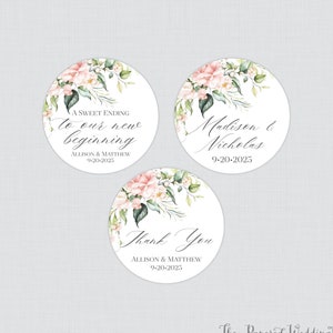 Printable OR Printed Pink Rose Wedding Stickers - Pink Roses and Flowers Circle Wedding Labels, Personalized Favor Tags/Stickers 0024