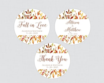 Printable OR Printed Fall Leaf Wedding Favor Stickers - Fall Themed Orange, Yellow, and Brown Leaves Circle Favor Label Stickers HSL07
