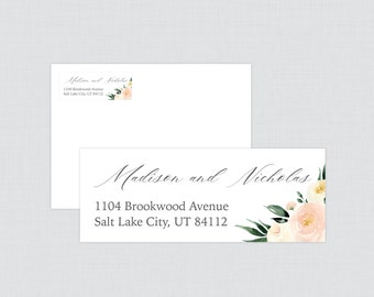 Ivory and Blush Pink Flower Return Address Labels - Pink and Cream Floral Return Address Labels for Weddings, Address Labels/Stickers 0027