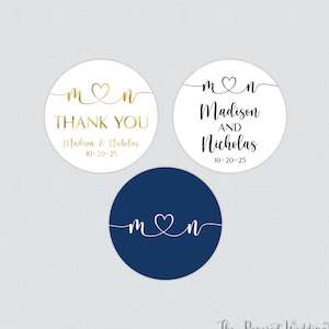 CUSTOM COLOR Printable OR Printed Heart Monogram Wedding Stickers - Couple's Monogram Circle Wedding Labels, Personalized Favor Sticker 0060