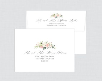 Printed Pink Roses Wedding Envelopes - Wedding Envelopes with Pink Roses and Flowers, Custom Guest Addresses Recipient Printed Envelope 0024