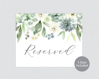 Printable Wedding Reserved Signs - Succulent Reserved Seating Sign for Wedding - Instant Download Reserved Table Signs Green Succulent, 0023