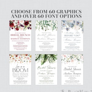 Printable OR Printed Bridal Shower Invitations Floral - Choose From 60 Flower Graphics, Font, Font Colors - Wedding Shower Invite 0072